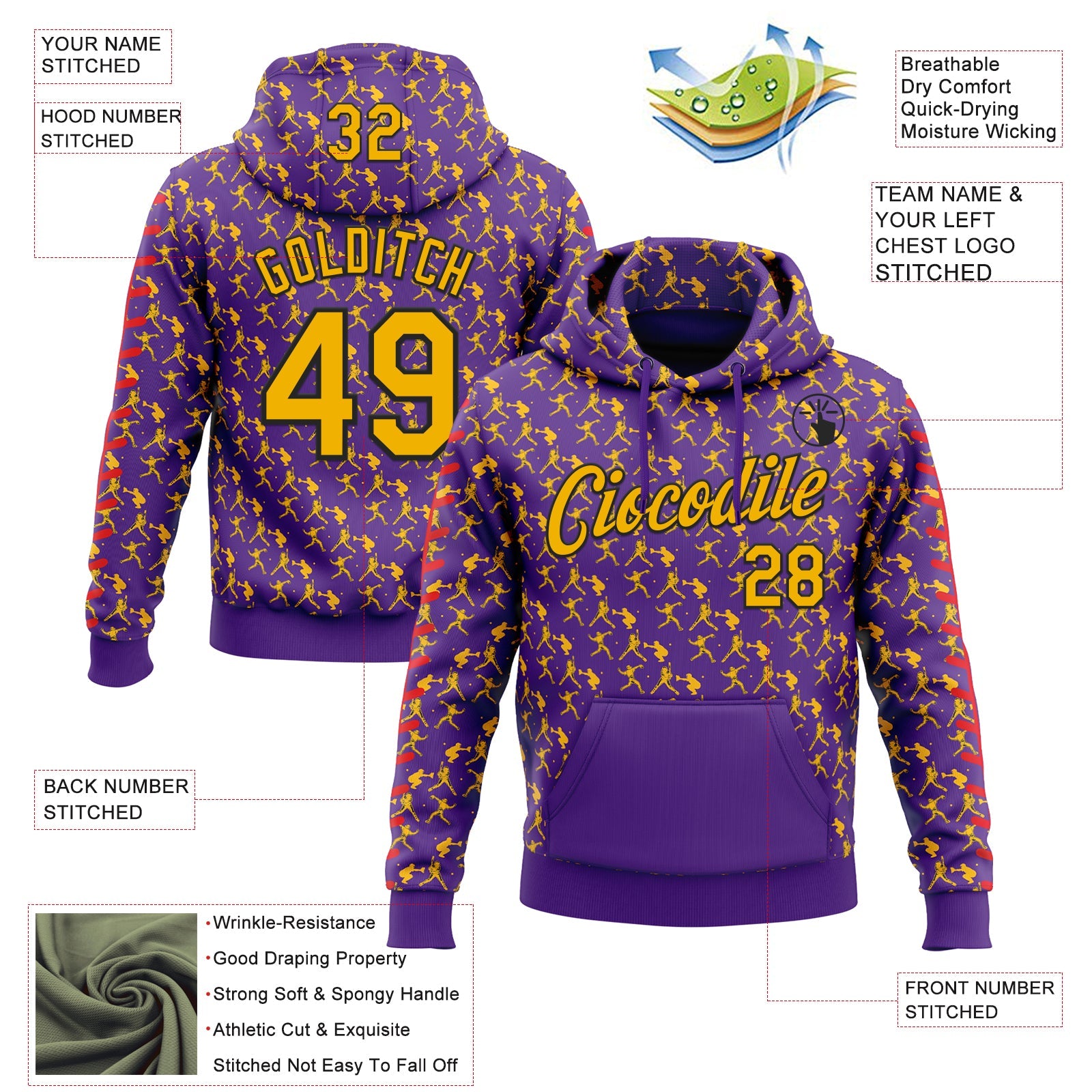Custom Stitched Purple Gold Red-Black Baseball Game Day Minnesota Inspired Sports Pullover Sweatshirt Hoodie view 4