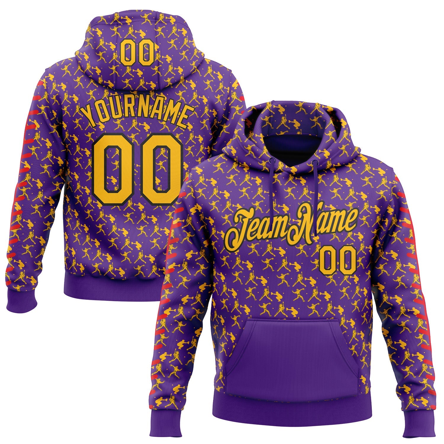 Custom Stitched Purple Gold Red-Black Baseball Game Day Minnesota Inspired Sports Pullover Sweatshirt Hoodie - Main View
