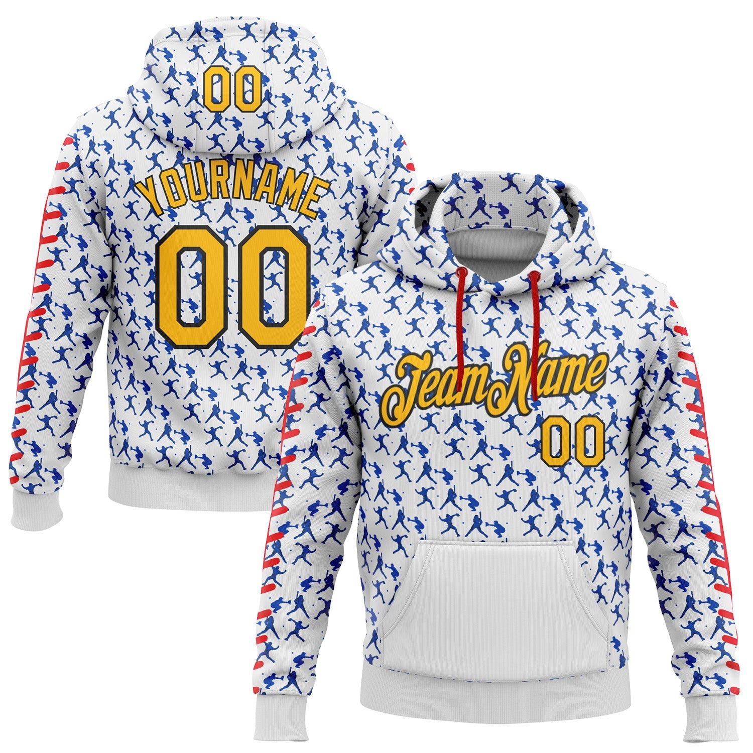Custom Stitched White Gold Thunder Blue Red-Black Baseball Game Day Los Angeles Inspired Sports Pullover Sweatshirt Hoodie - Main View