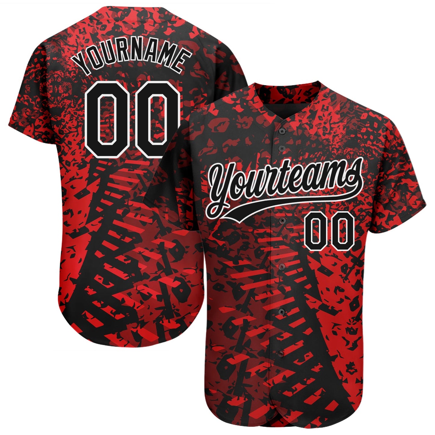 Custom Red Black-White 3D Pattern Design Authentic Baseball Jersey - Main View