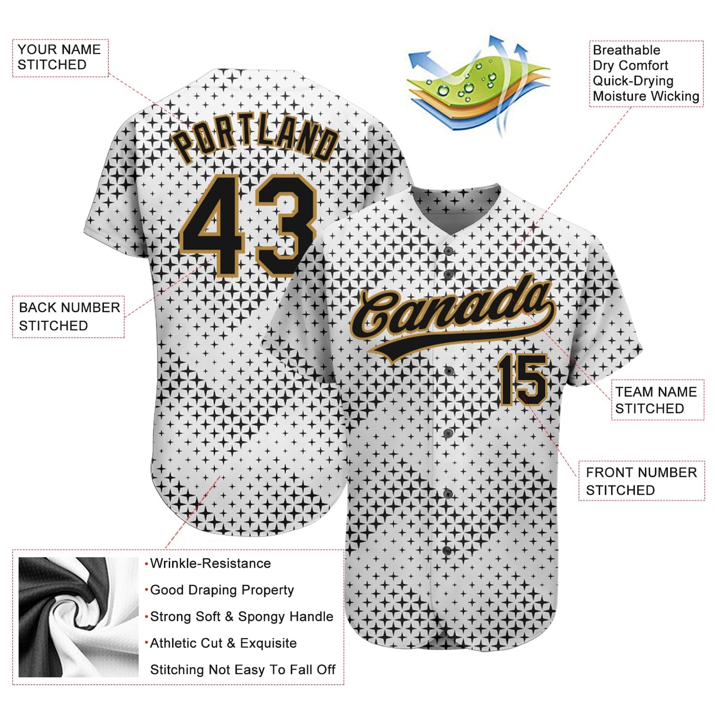 Custom White Black-Old Gold 3D Pattern Design Authentic Baseball Jersey view 3
