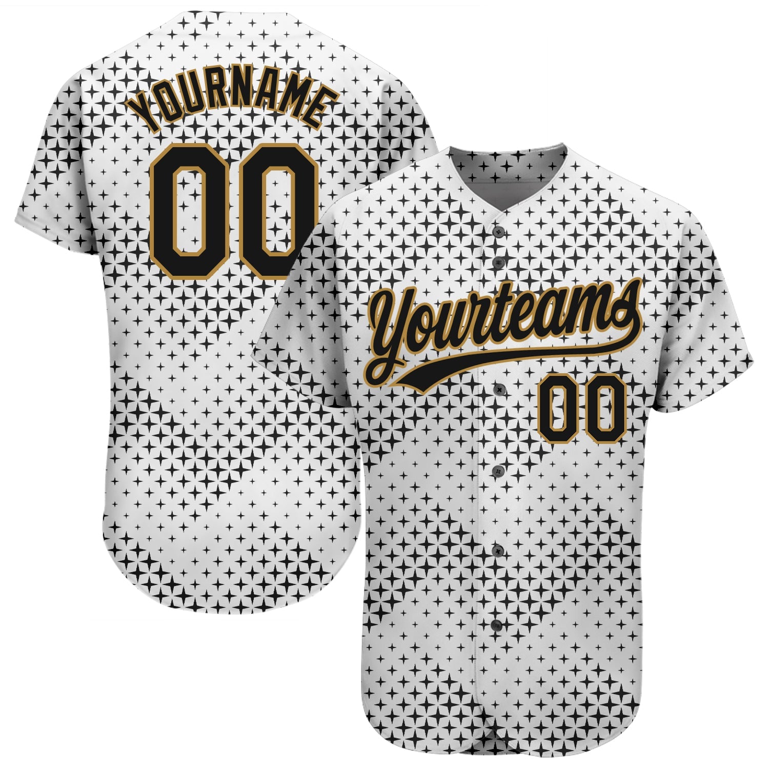 Custom White Black-Old Gold 3D Pattern Design Authentic Baseball Jersey - Main View