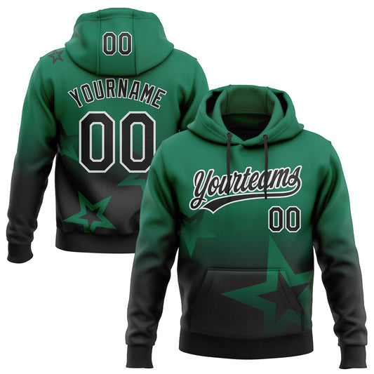 Custom Stitched Kelly Green Black-White Gradient Style Twinkle Star Sports Pullover Sweatshirt Hoodie - Main View