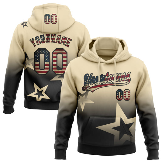 Custom Stitched Cream Vintage USA Flag-Black Gradient Style Twinkle Star Sports Pullover Sweatshirt Hoodie - Main View