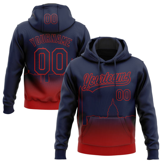 Custom Stitched Navy Red Gradient Fashion Washington City Edition Sports Pullover Sweatshirt Hoodie - Main View