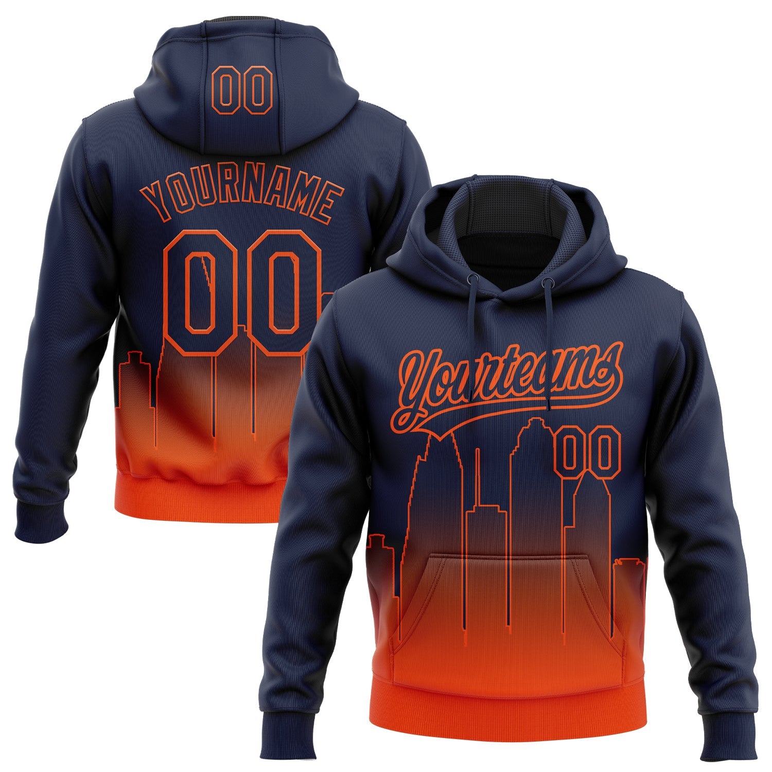 Custom Stitched Navy Orange Gradient Fashion Houston City Edition Sports Pullover Sweatshirt Hoodie - Main View