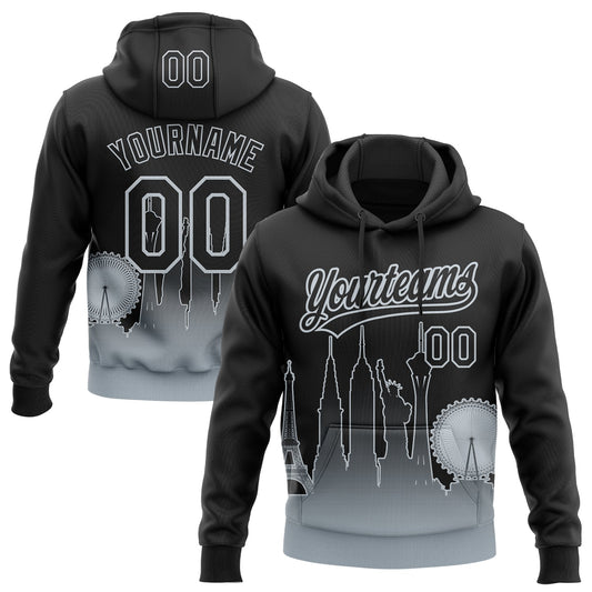 Custom Stitched Black Silver Gradient Fashion Las Vegas City Edition Sports Pullover Sweatshirt Hoodie - Main View