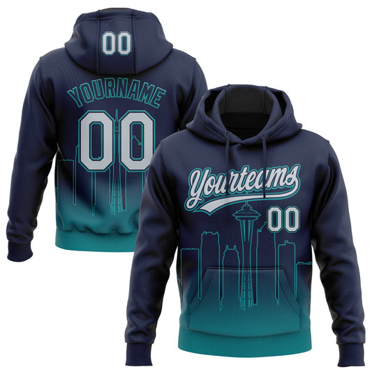 Custom Stitched Navy Gray-Teal Gradient Fashion Seattle City Edition Sports Pullover Sweatshirt Hoodie - Main View