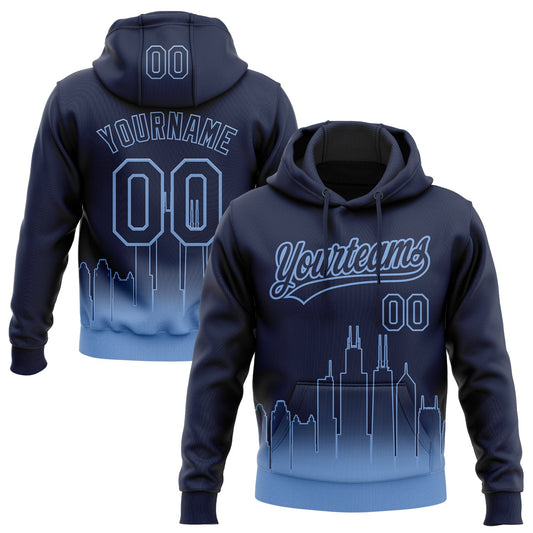 Custom Stitched Navy Light Blue Gradient Fashion Chicago City Edition Sports Pullover Sweatshirt Hoodie - Main View