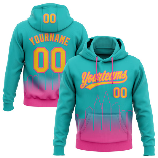 Custom Stitched Aqua Yellow-Pink Gradient Fashion San Diego City Edition Sports Pullover Sweatshirt Hoodie - Main View