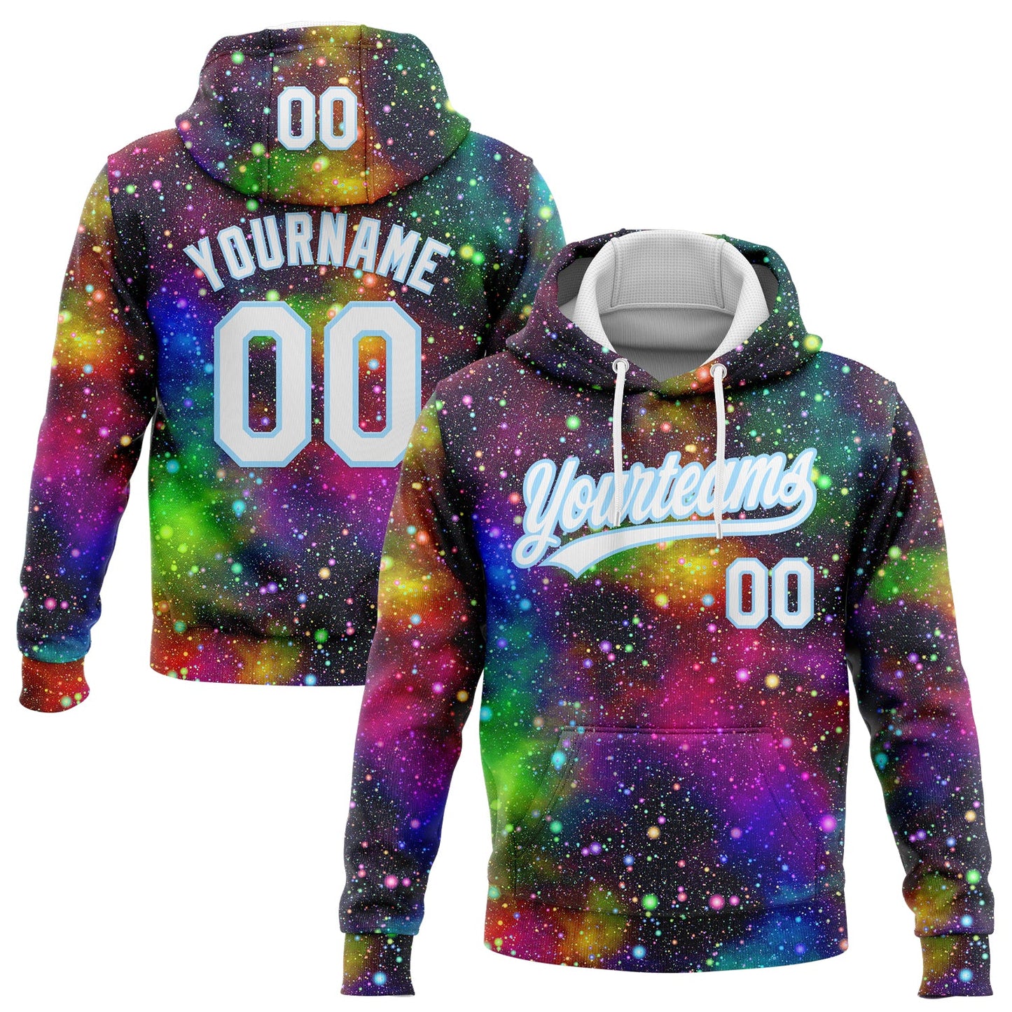 Custom Stitched Black White-Light Blue Galactic Sports Pullover Sweatshirt Hoodie - Main View