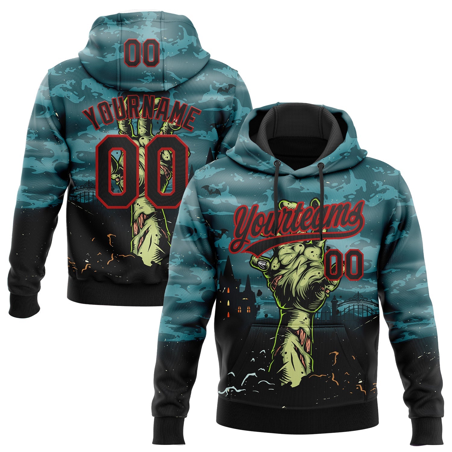 Custom Stitched Green Black-Red Halloween Horror Night Trick Treat Sports Pullover Sweatshirt Hoodie - Main View