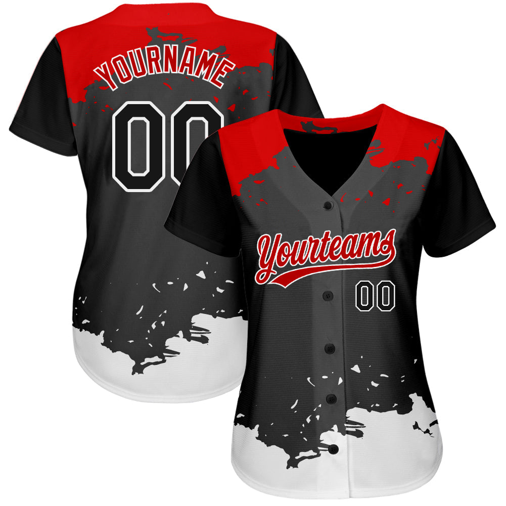 Custom Black Black-Red 3D Pattern Design Authentic Baseball Jersey view 2