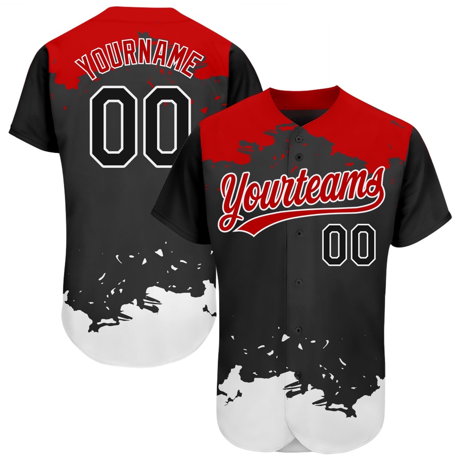 Custom Black Black-Red 3D Pattern Design Authentic Baseball Jersey - Main View