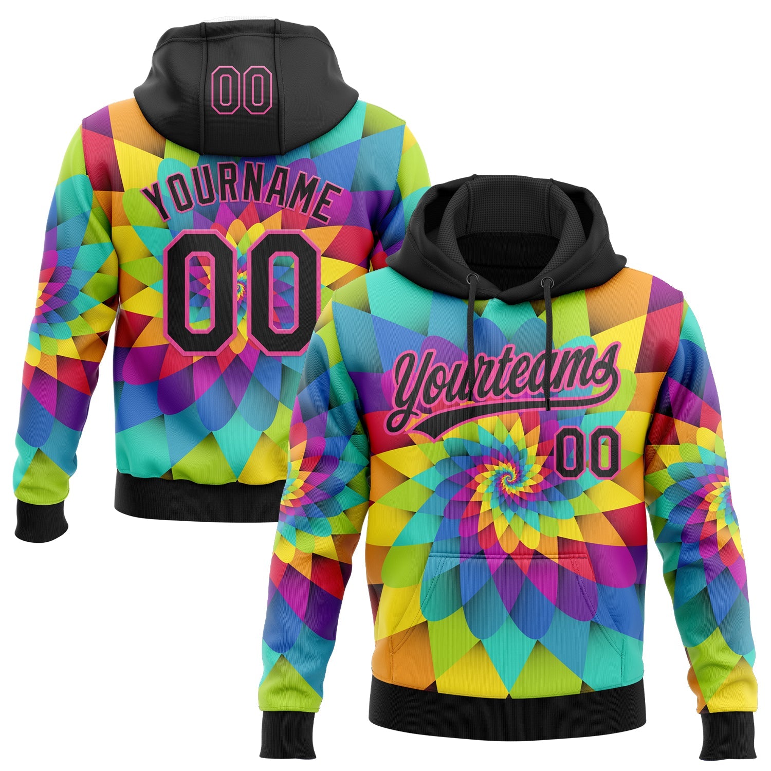 Custom Stitched Rainbow Black-Pink Abstract Sports Pullover Sweatshirt Hoodie - Main View