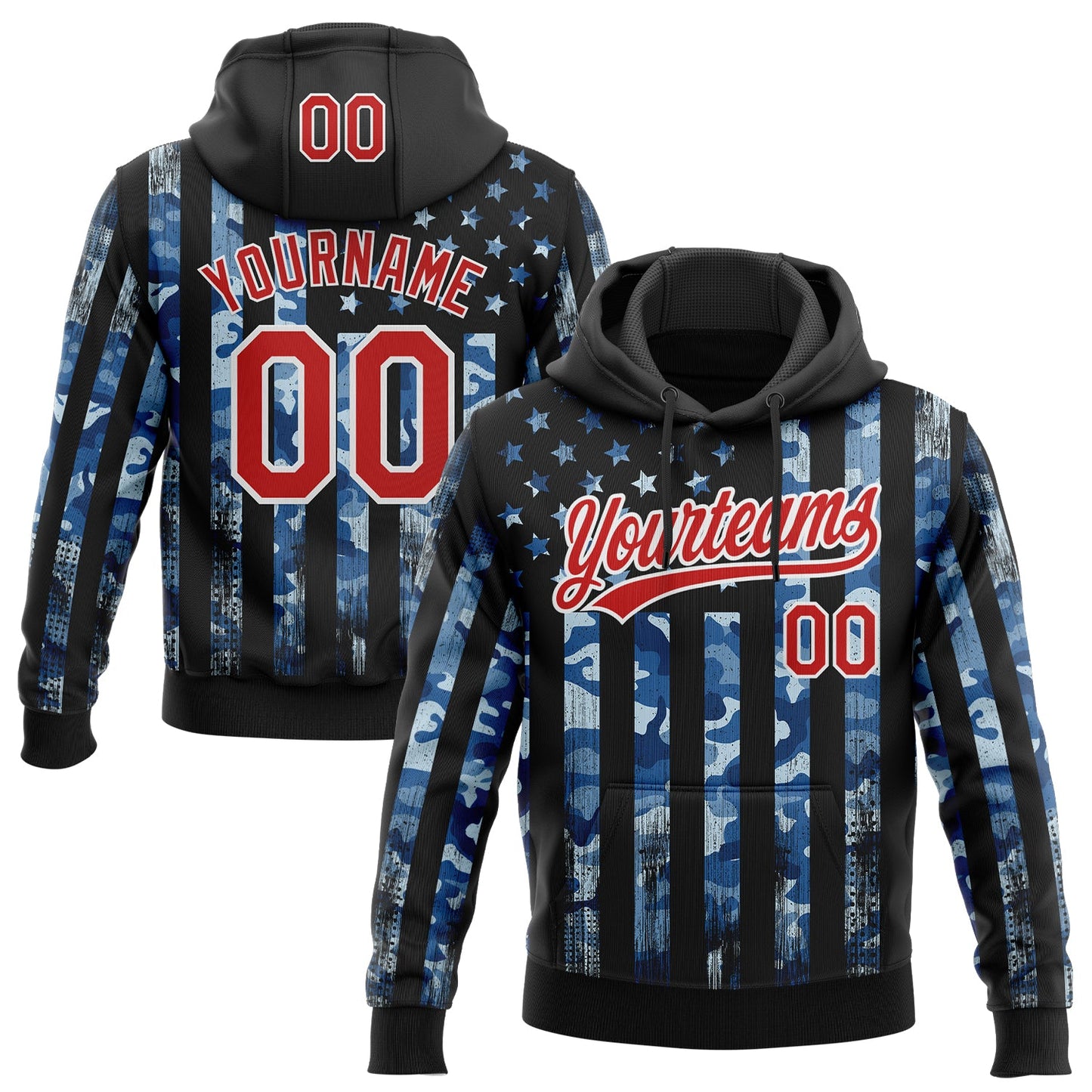 Custom Stitched Camo Red Black-White Salute To Service American Flag Sports Pullover Sweatshirt Hoodie - Main View
