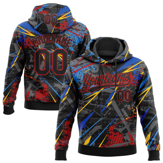 Custom Stitched Graffiti Pattern Black-Red Abstract Splatter Sports Pullover Sweatshirt Hoodie - Main View