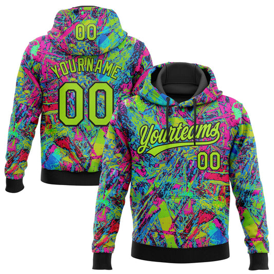 Custom Stitched Graffiti Pattern Neon Green-Black Abstract Splatter Sports Pullover Sweatshirt Hoodie - Main View