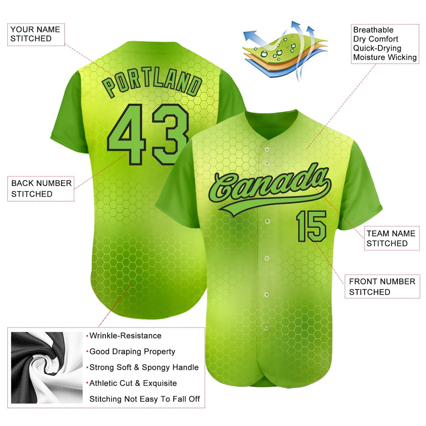 Custom Neon Green Neon Green-Black 3D Pattern Design Authentic Baseball Jersey view 3