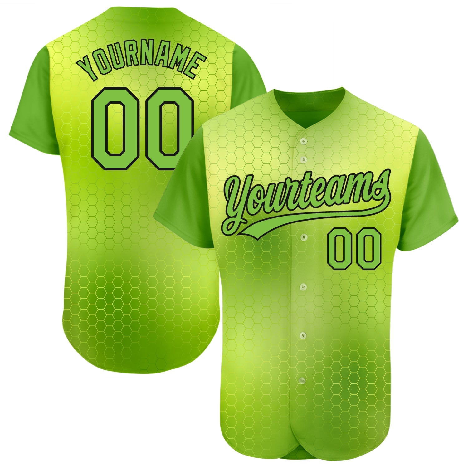 Custom Neon Green Neon Green-Black 3D Pattern Design Authentic Baseball Jersey - Main View