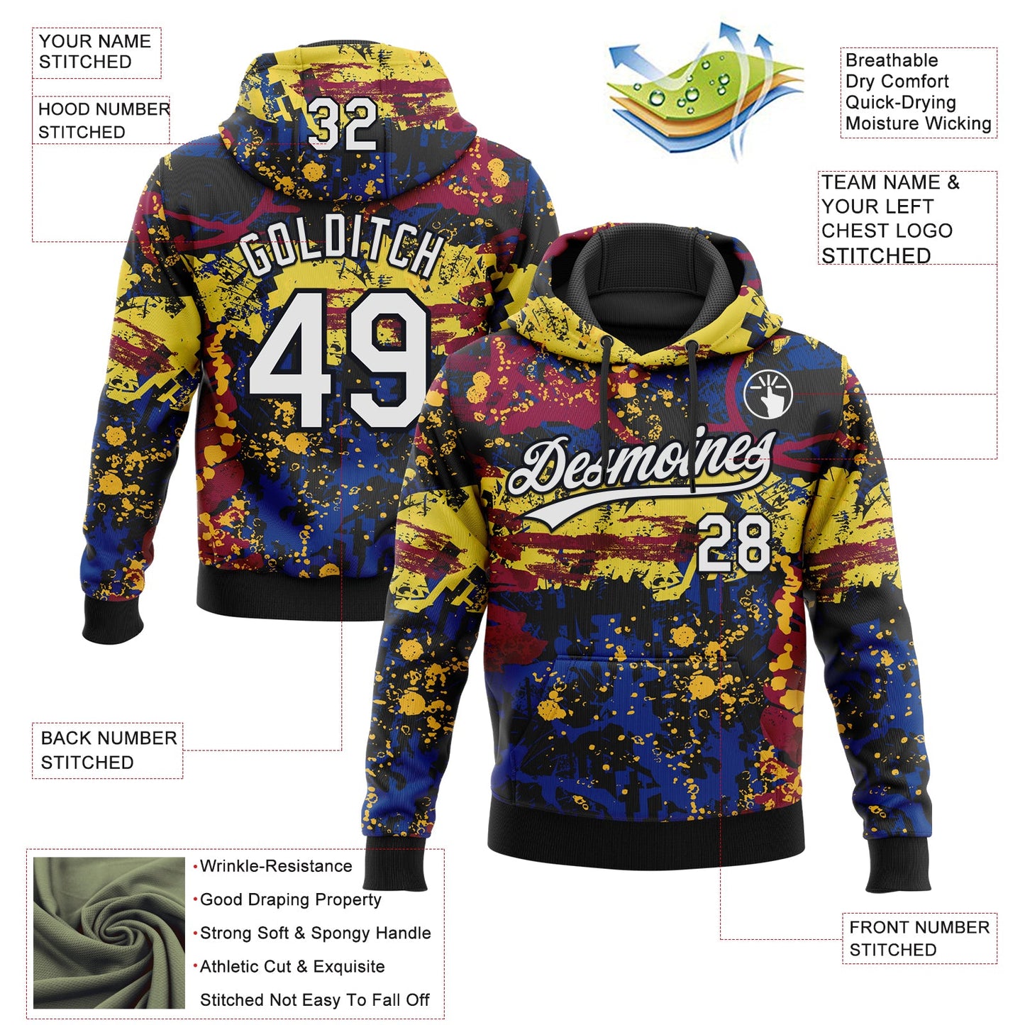 Custom Stitched Graffiti Pattern White-Black Abstract Splatter Sports Pullover Sweatshirt Hoodie view 4