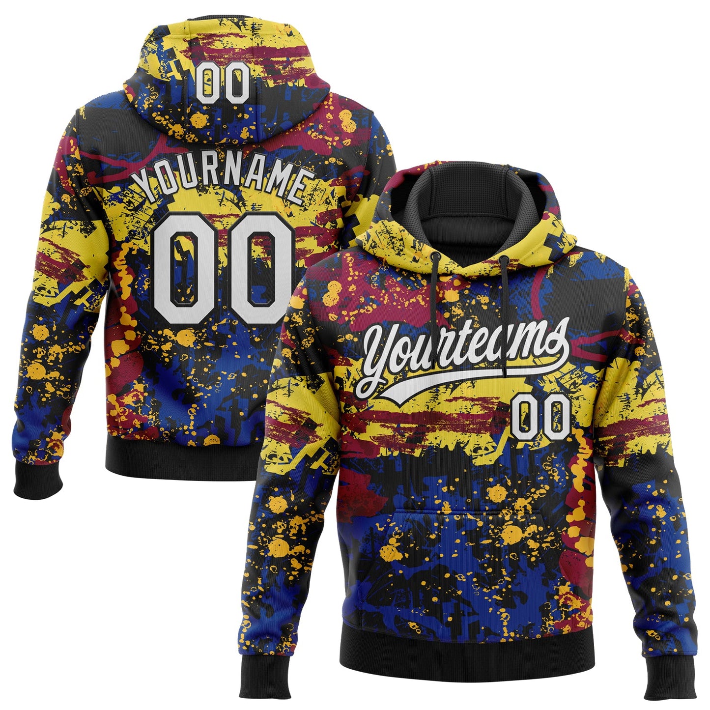 Custom Stitched Graffiti Pattern White-Black Abstract Splatter Sports Pullover Sweatshirt Hoodie - Main View
