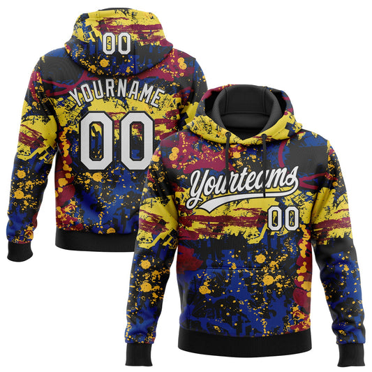 Custom Stitched Graffiti Pattern White-Black Abstract Splatter Sports Pullover Sweatshirt Hoodie - Main View