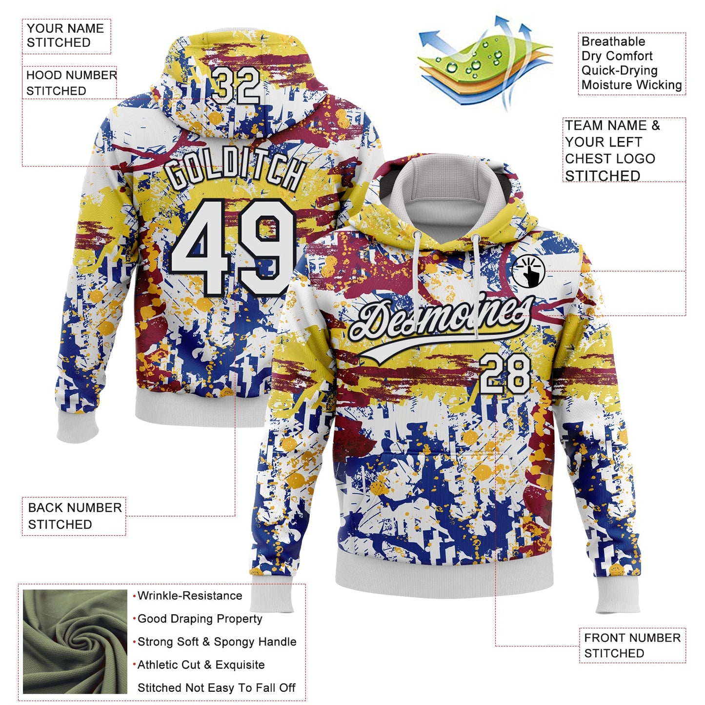 Custom Stitched Graffiti Pattern White-Black Abstract Splatter Sports Pullover Sweatshirt Hoodie view 4