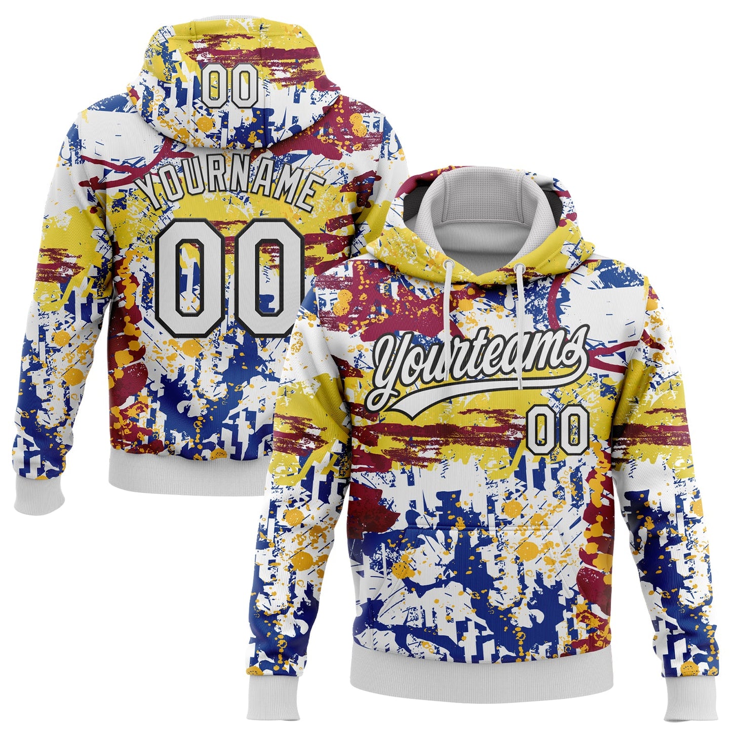 Custom Stitched Graffiti Pattern White-Black Abstract Splatter Sports Pullover Sweatshirt Hoodie - Main View