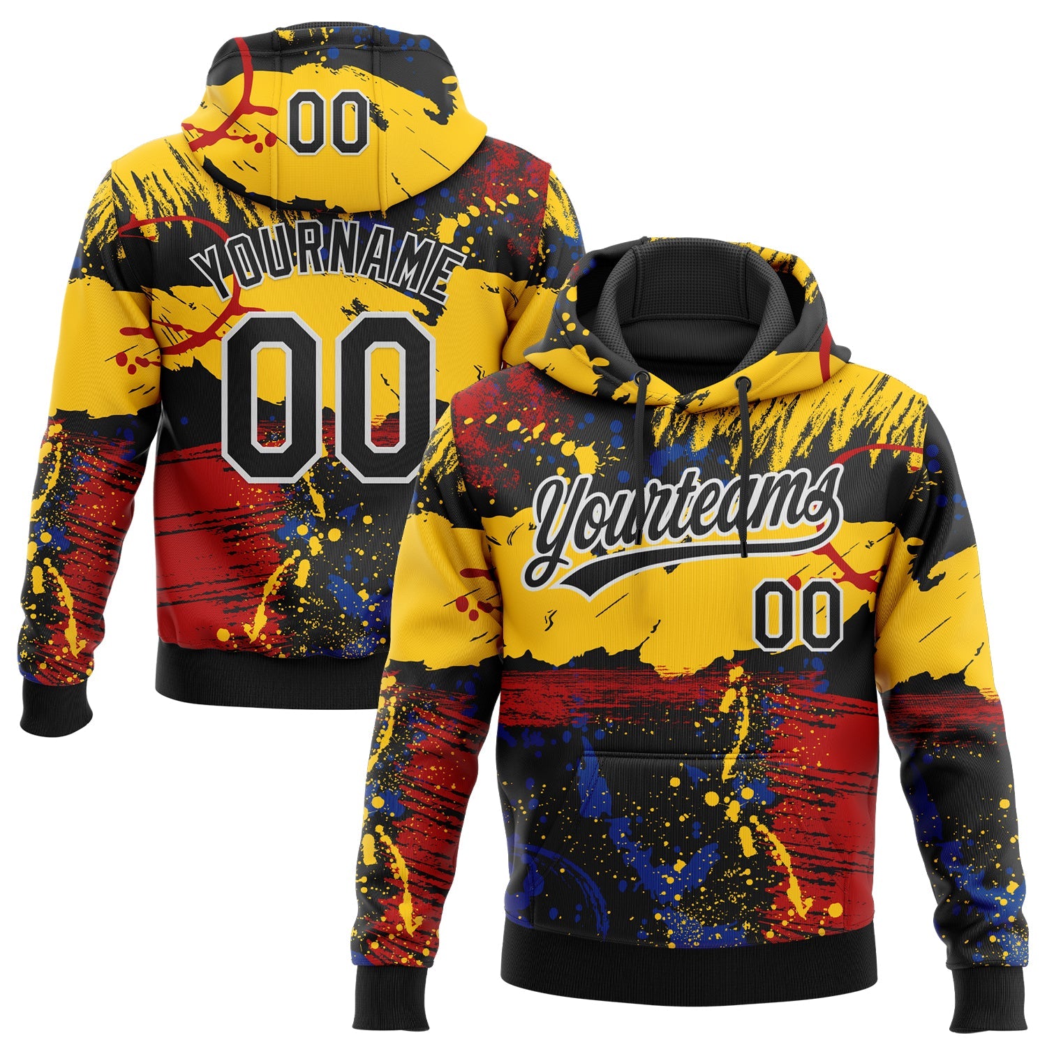 Custom Stitched Graffiti Pattern Black-White Abstract Splatter Sports Pullover Sweatshirt Hoodie - Main View