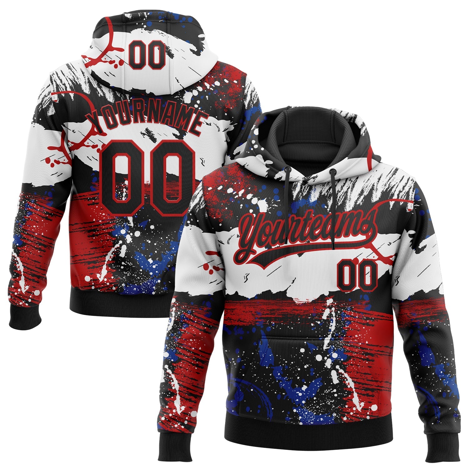Custom Stitched Graffiti Pattern Black-Red Abstract Splatter Sports Pullover Sweatshirt Hoodie - Main View