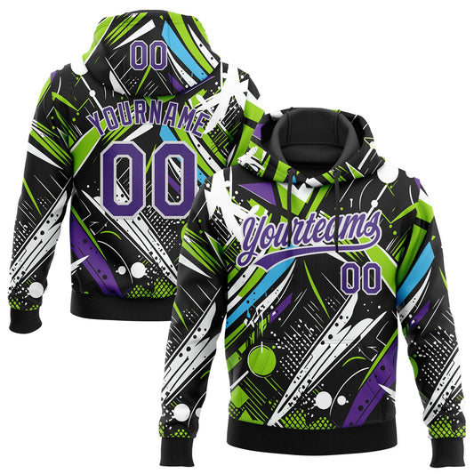 Custom Stitched Graffiti Pattern Purple-White Abstract Splatter Sports Pullover Sweatshirt Hoodie - Main View