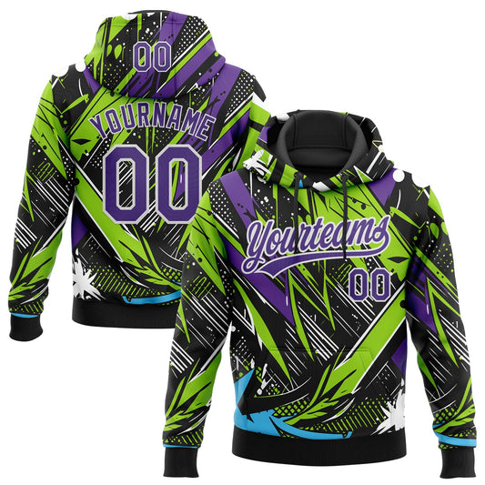 Custom Stitched Graffiti Pattern Purple-White Abstract Splatter Sports Pullover Sweatshirt Hoodie - Main View