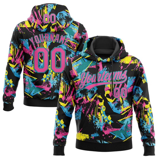 Custom Stitched Graffiti Pattern Pink-Teal Abstract Splatter Sports Pullover Sweatshirt Hoodie - Main View
