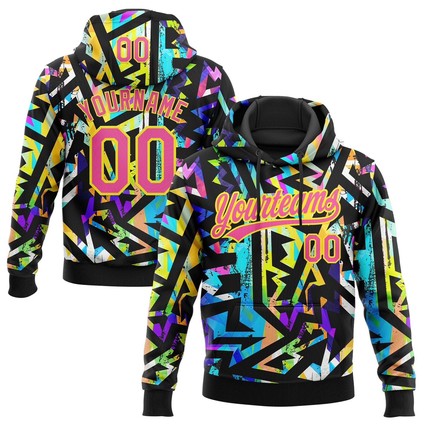Custom Stitched Graffiti Pattern Pink-Lakes Blue Abstract Geometric Sports Pullover Sweatshirt Hoodie - Main View