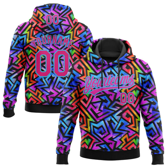 Custom Stitched Graffiti Pattern Hot Pink-Sky Blue Abstract Geometric Sports Pullover Sweatshirt Hoodie - Main View