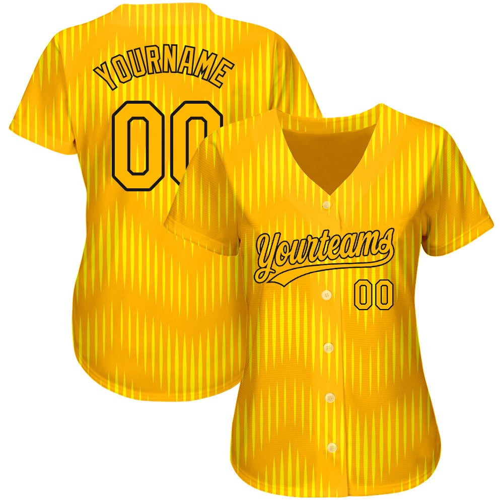 Custom Gold Gold-Black 3D Pattern Design Authentic Baseball Jersey view 2