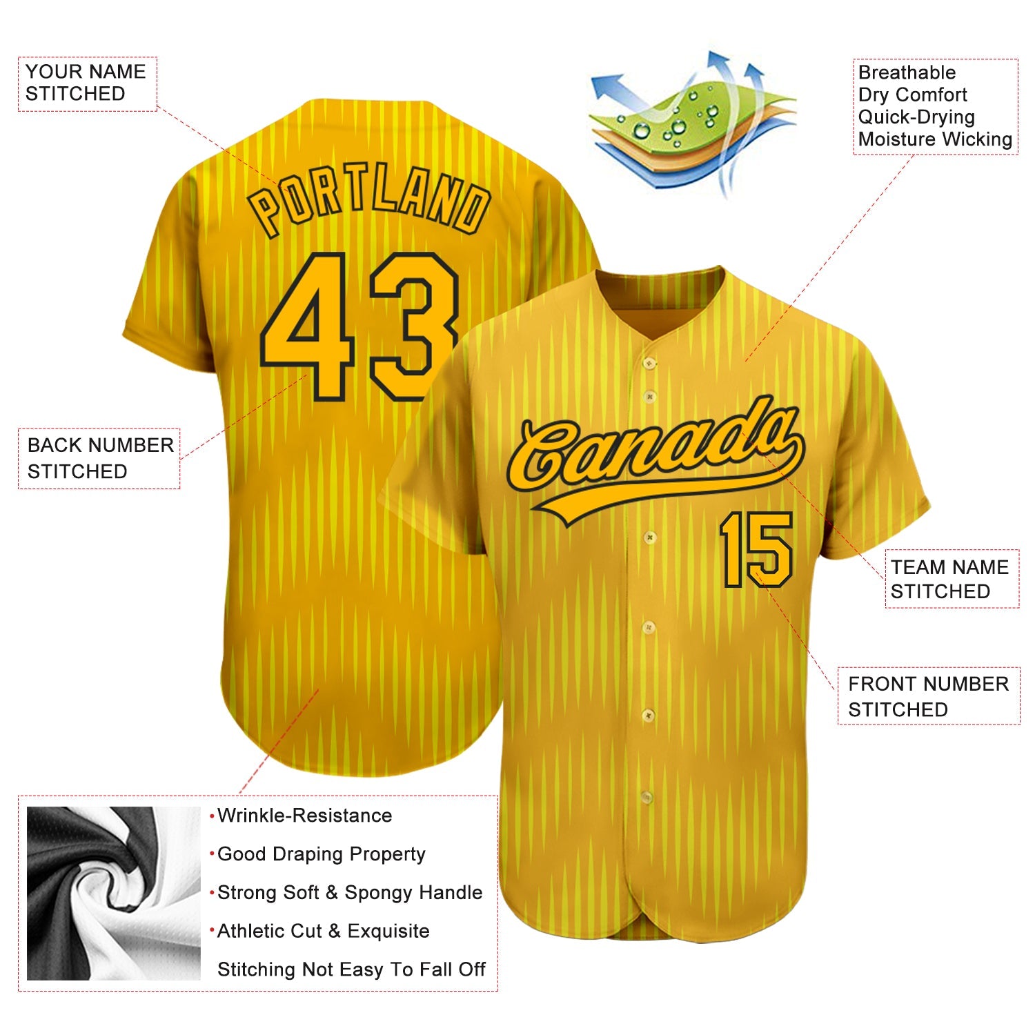 Custom Gold Gold-Black 3D Pattern Design Authentic Baseball Jersey view 3