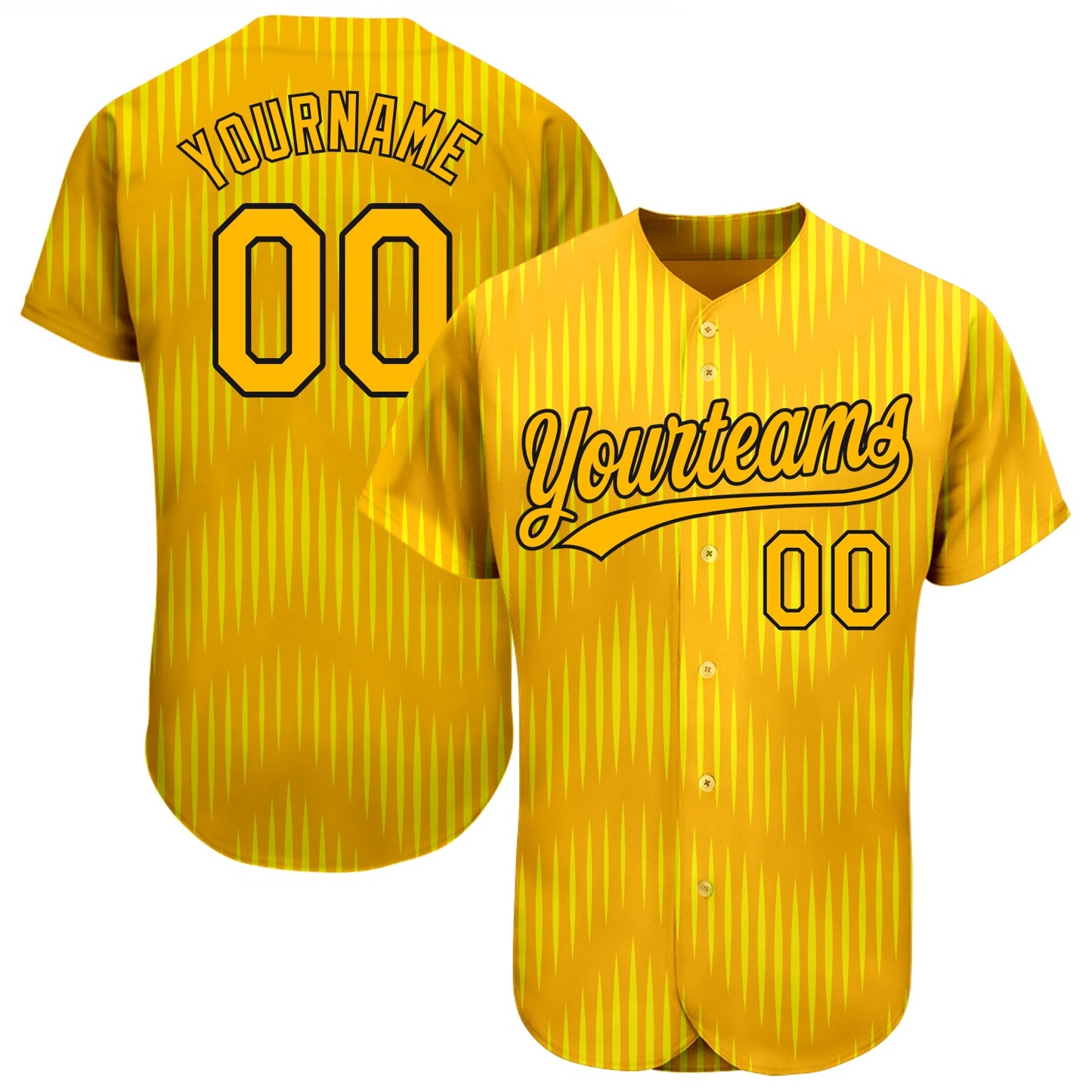 Custom Gold Gold-Black 3D Pattern Design Authentic Baseball Jersey - Main View