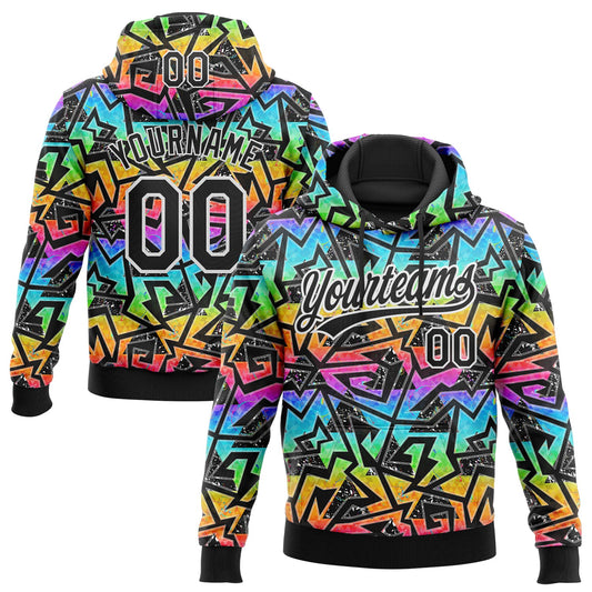 Custom Stitched Graffiti Pattern Black-White Abstract Geometric Sports Pullover Sweatshirt Hoodie - Main View
