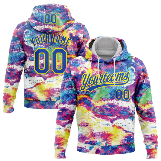 Custom Stitched Graffiti Pattern Thunder Blue-Light Yellow Abstract Splatter Sports Pullover Sweatshirt Hoodie - Main View