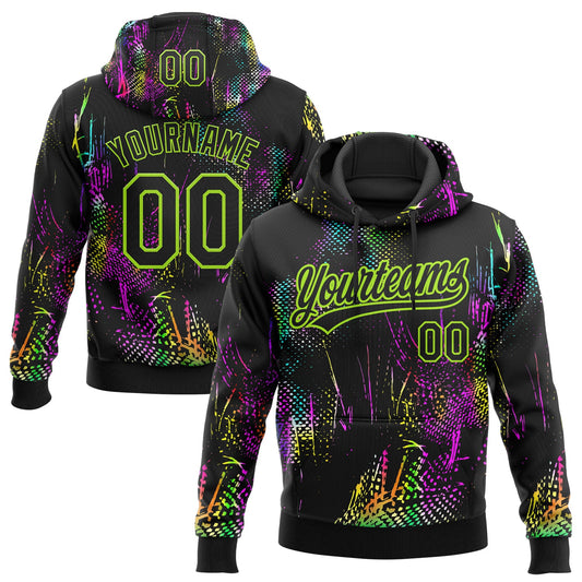 Custom Stitched Black Neon Green Abstract Neon Street Style Sports Pullover Sweatshirt Hoodie - Main View