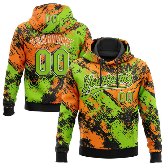 Custom Stitched Black Neon Green Bay Orange-White Abstract Splatter Sports Pullover Sweatshirt Hoodie - Main View