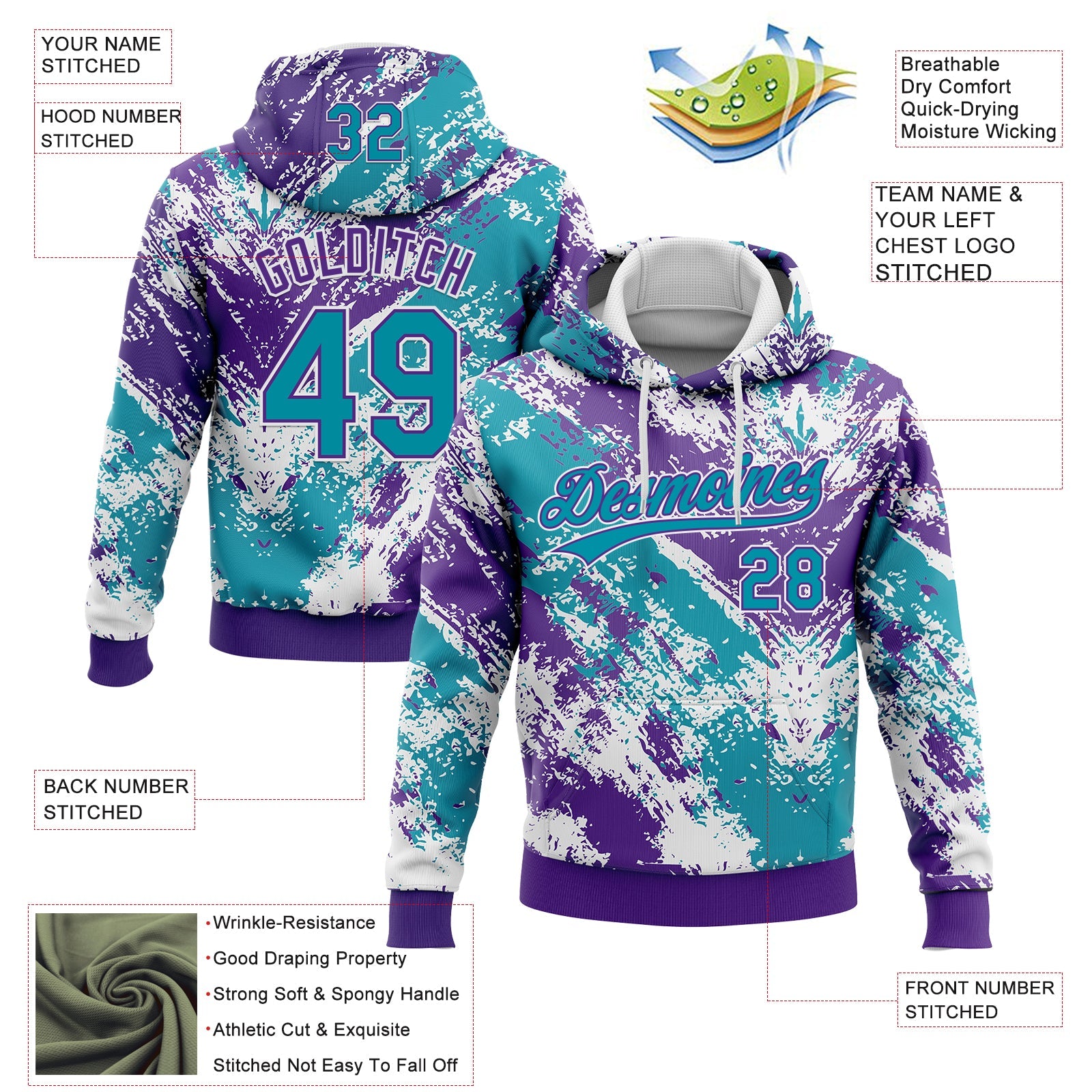 Custom Stitched White Teal Purple-White Abstract Splatter Sports Pullover Sweatshirt Hoodie view 4