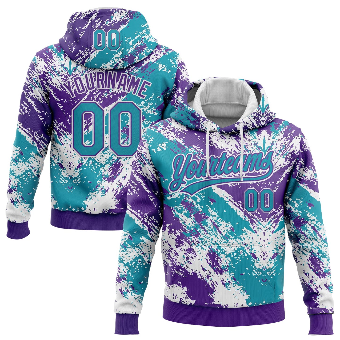 Custom Stitched White Teal Purple-White Abstract Splatter Sports Pullover Sweatshirt Hoodie - Main View