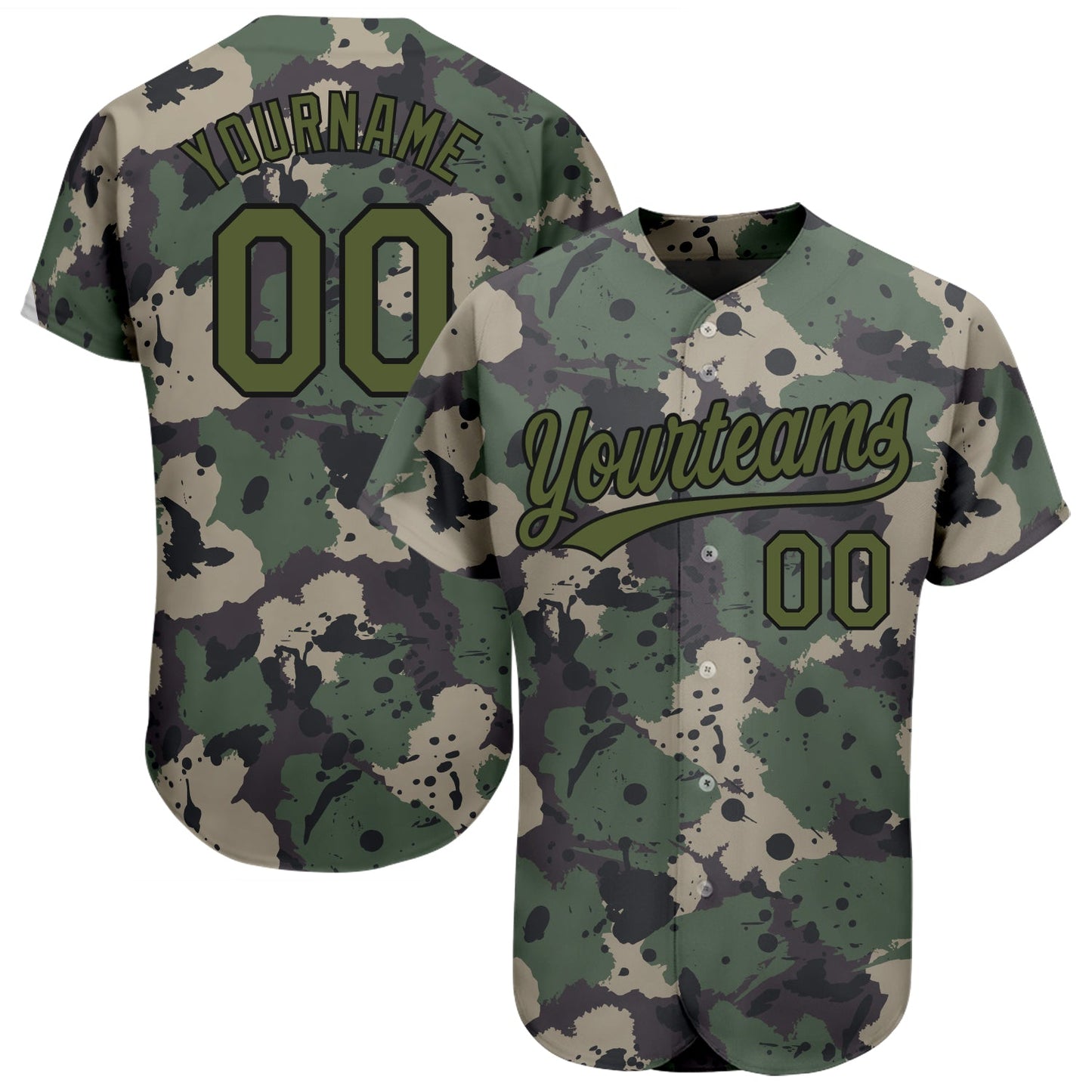 Custom Camo Olive-Black 3D Pattern Design Authentic Salute To Service Baseball Jersey - Main View