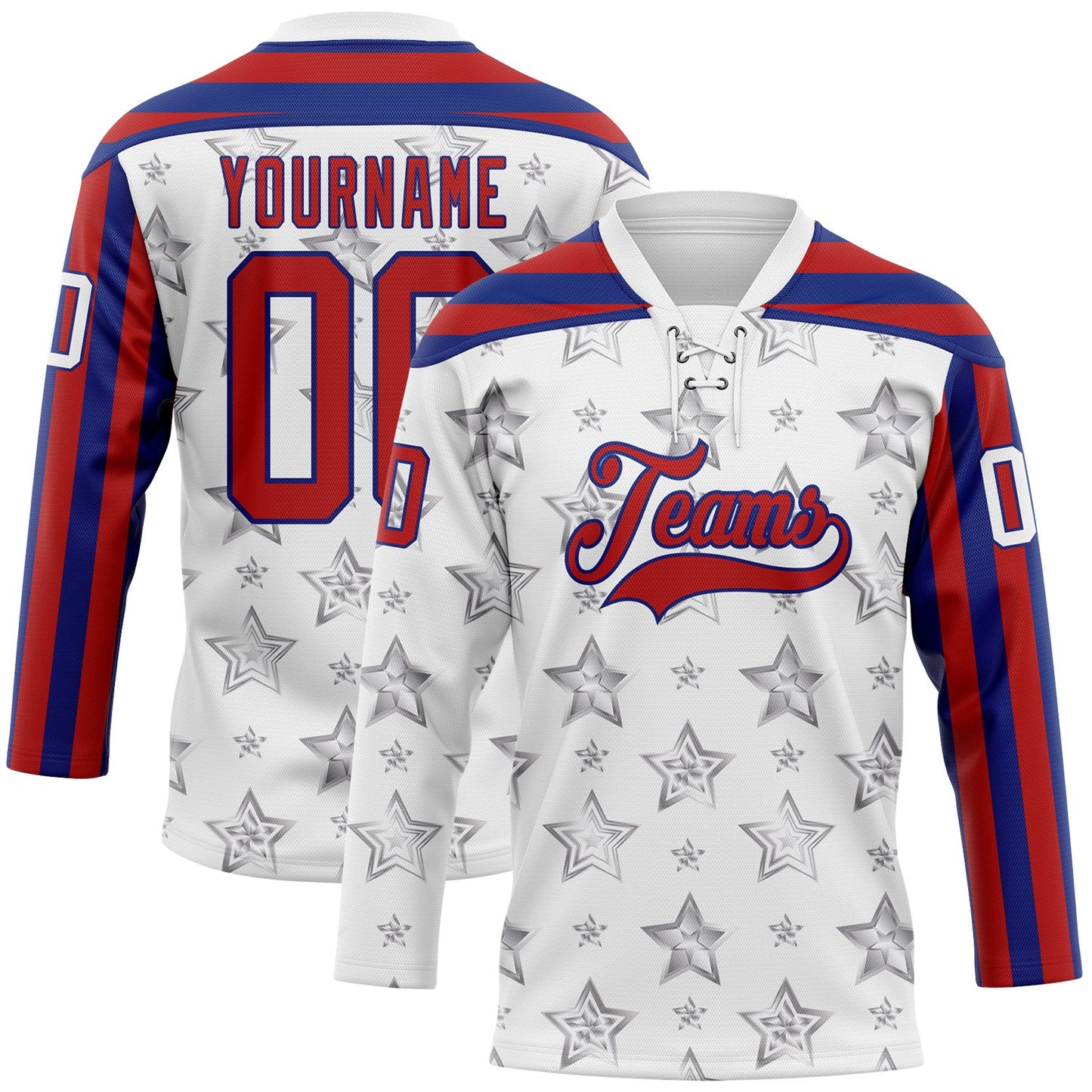 Custom White Red-Royal American Flag Hockey Lace Neck Jersey - Main View