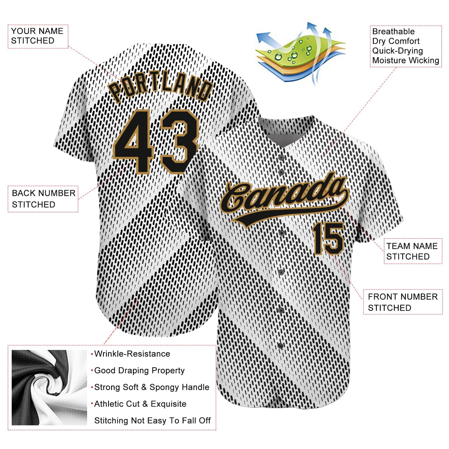 Custom White Black-Old Gold 3D Pattern Design Authentic Baseball Jersey view 3