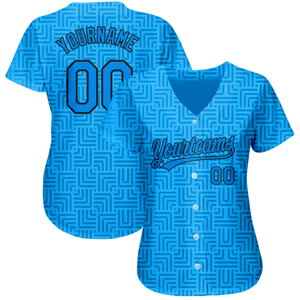 Custom Blue Blue-Black 3D Pattern Design Authentic Baseball Jersey view 2