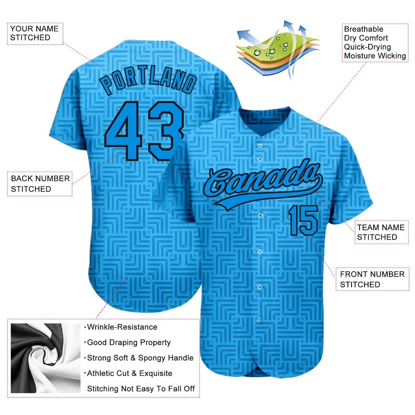 Custom Blue Blue-Black 3D Pattern Design Authentic Baseball Jersey view 3